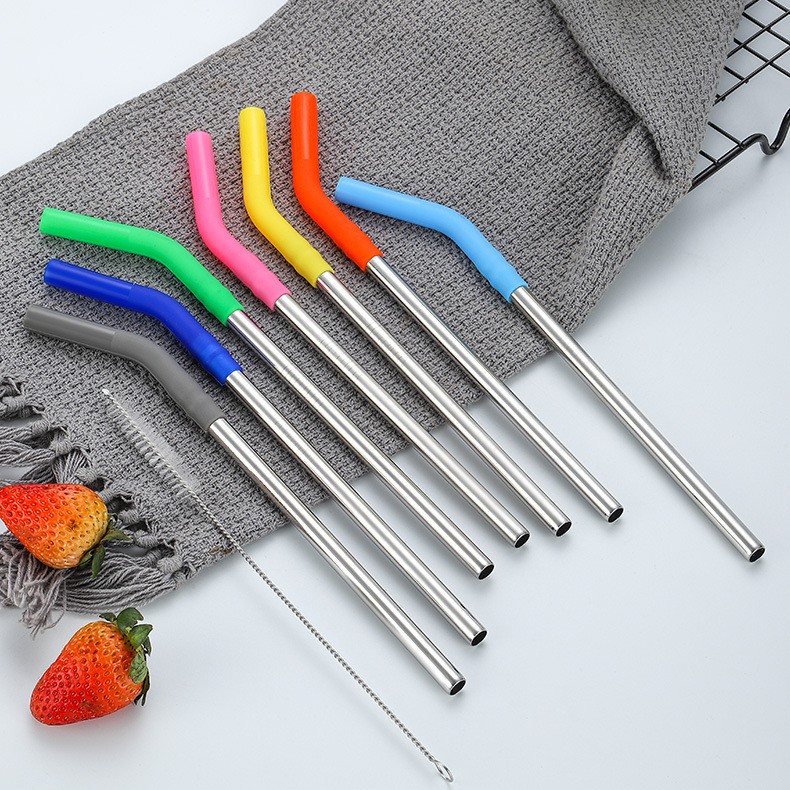 pajitas de acero inoxidable reutilizables, herramienta de barra de bebida recta con puntas de silicona para bebidas frías y calientes, 1 unidad pajitas de acero inoxidable reutilizables, herramienta de barra de bebida recta con puntas de silicona para bebidas frías y calientes, 1 unidad