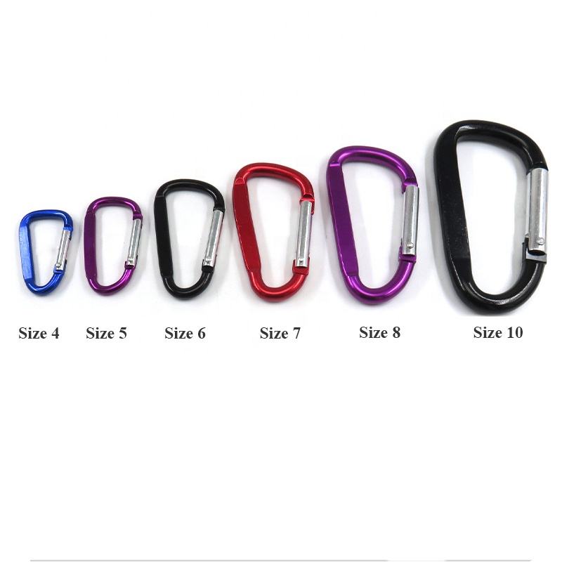 mosquetón en forma de d con gancho de resorte de aluminio y logotipo personalizado mosquetón en forma de d con gancho de resorte de aluminio y logotipo personalizado