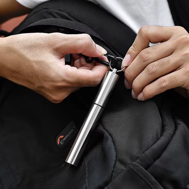 juegos de pajitas plegables reutilizables de acero inoxidable, con funda de aluminio juegos de pajitas plegables reutilizables de acero inoxidable, con funda de aluminio