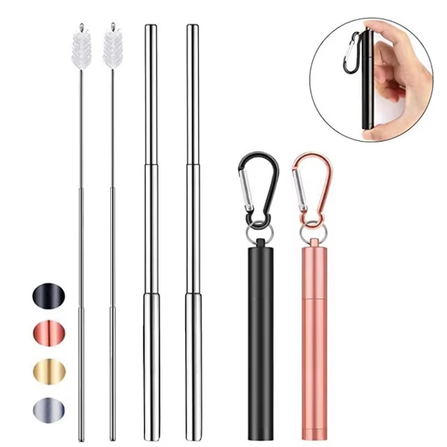 juegos de pajitas plegables reutilizables de acero inoxidable, con funda de aluminio juegos de pajitas plegables reutilizables de acero inoxidable, con funda de aluminio