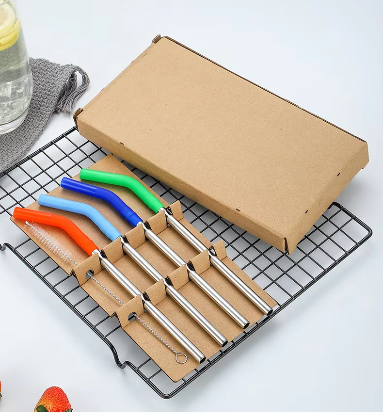 pajitas de acero inoxidable reutilizables, herramienta de barra de bebida recta con puntas de silicona para bebidas frías y calientes, 1 unidad pajitas de acero inoxidable reutilizables, herramienta de barra de bebida recta con puntas de silicona para bebidas frías y calientes, 1 unidad