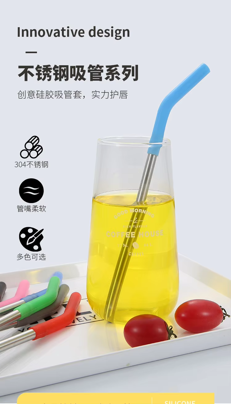 pajitas de acero inoxidable reutilizables, herramienta de barra de bebida recta con puntas de silicona para bebidas frías y calientes, 1 unidad pajitas de acero inoxidable reutilizables, herramienta de barra de bebida recta con puntas de silicona para bebidas frías y calientes, 1 unidad